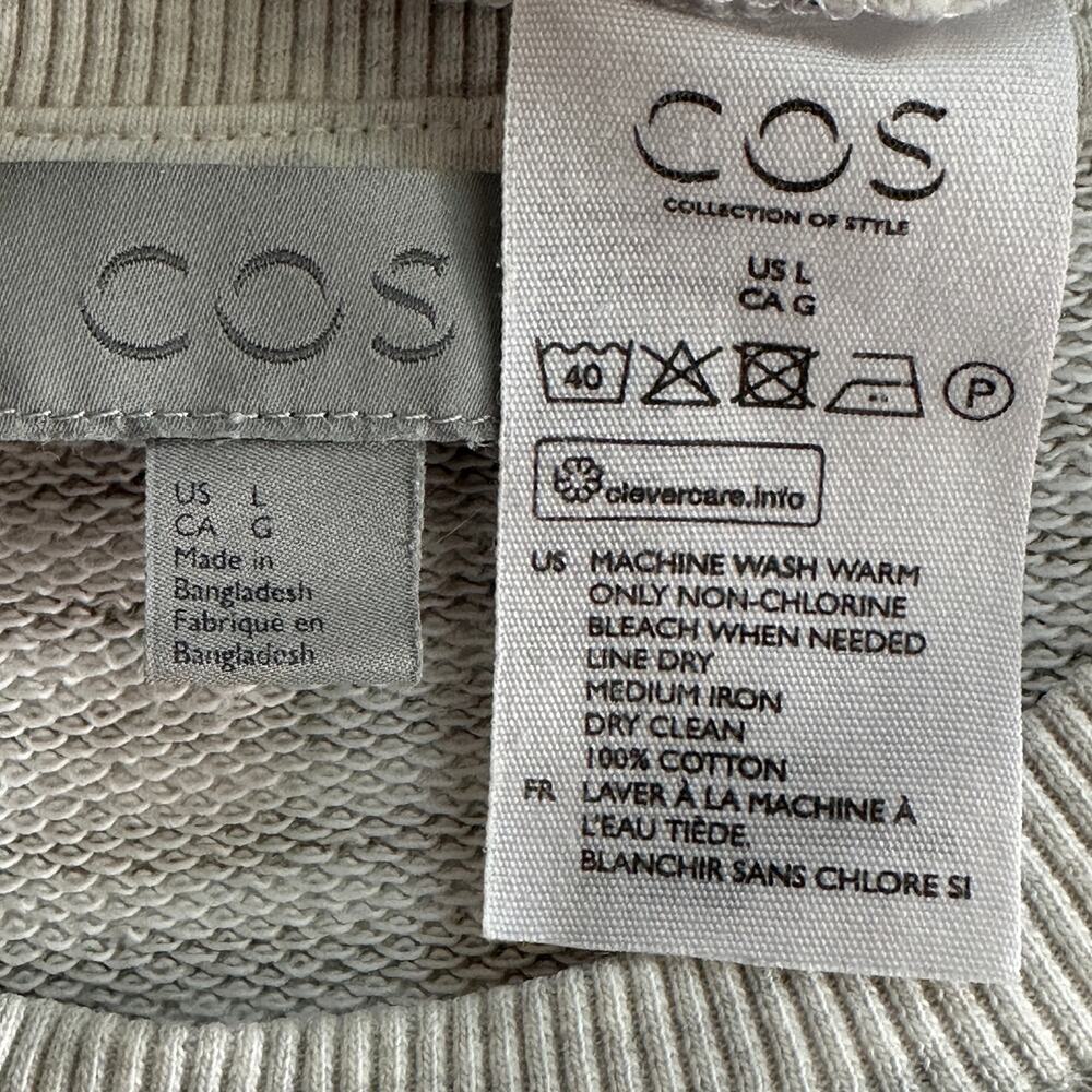COS Crewneck Pullover 100 Cotton Sweatshirt Size Large Gray Beige Stripe VGUC - Picture 8 of 9